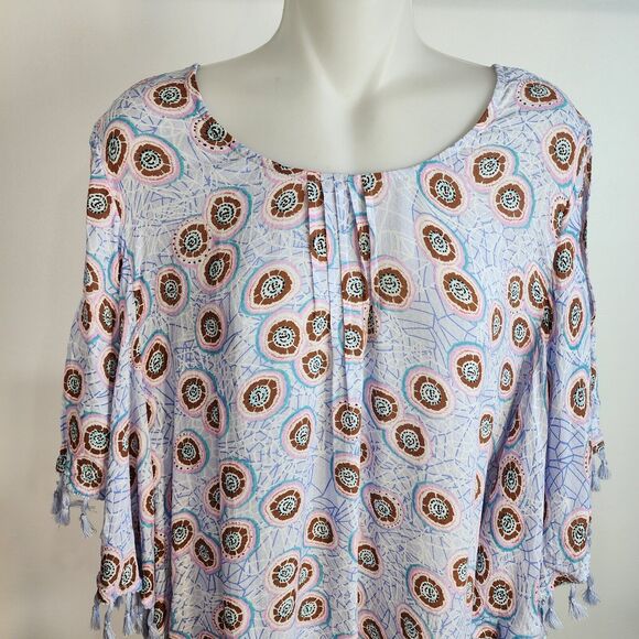 Melissa McCarthy Seven7 Womens Blouse Size 1X Cold Shoulder Flutter Tassel Trim - Picture 3 of 11